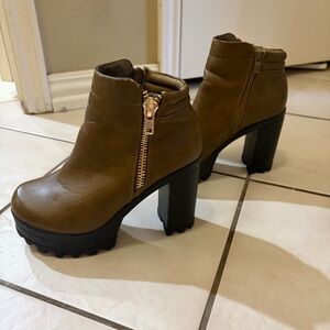 Olive Chunky Heel Ankle Boots